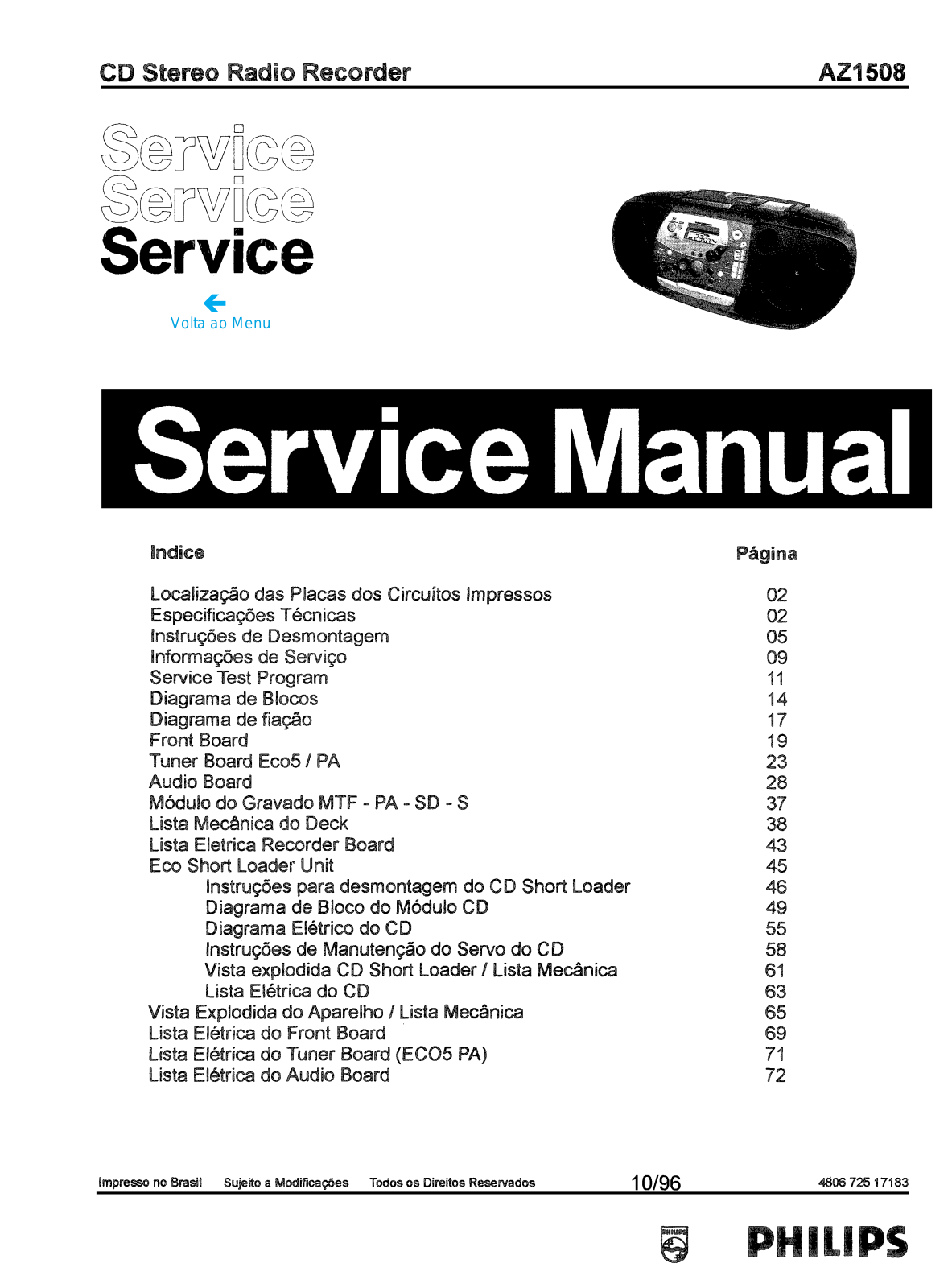 Philips AZ-1508 Service Manual