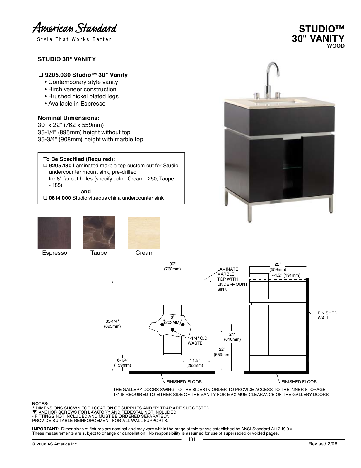 American Standard 30 Vanity User Manual