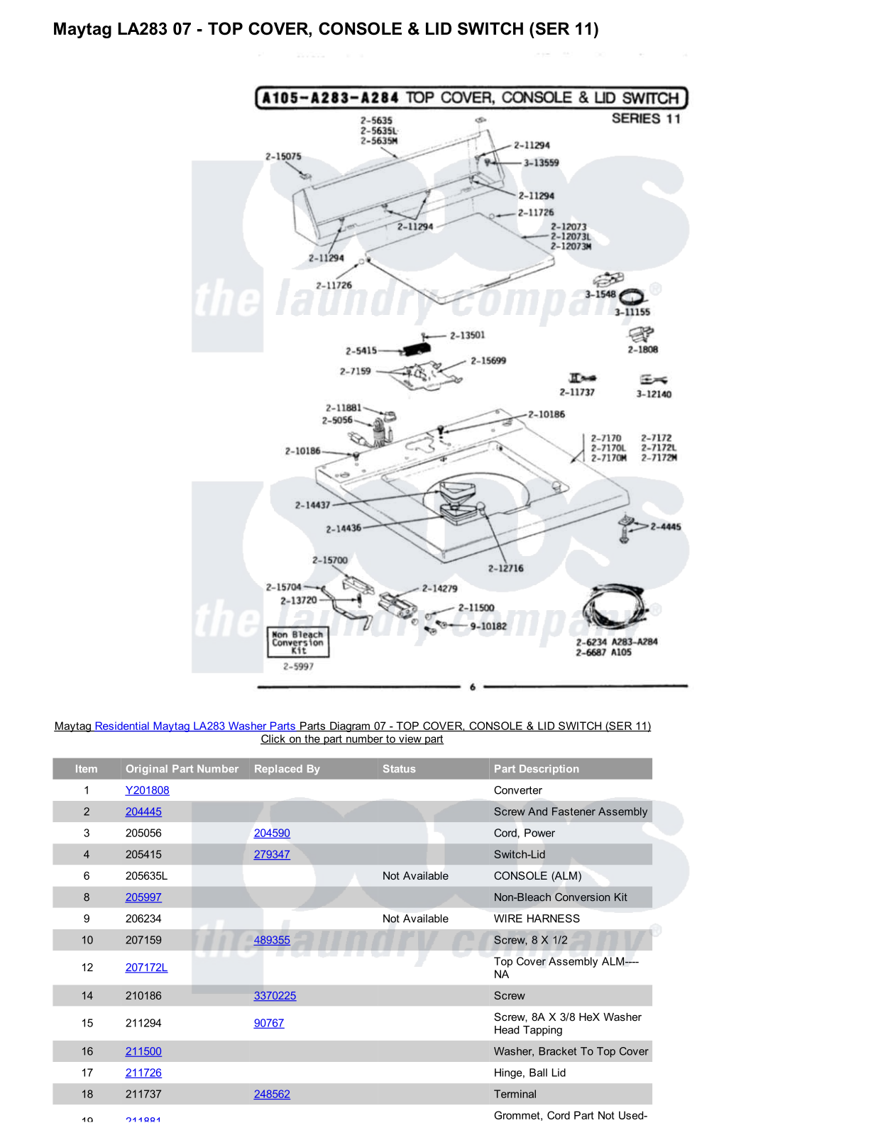 Maytag LA283 Parts Diagram