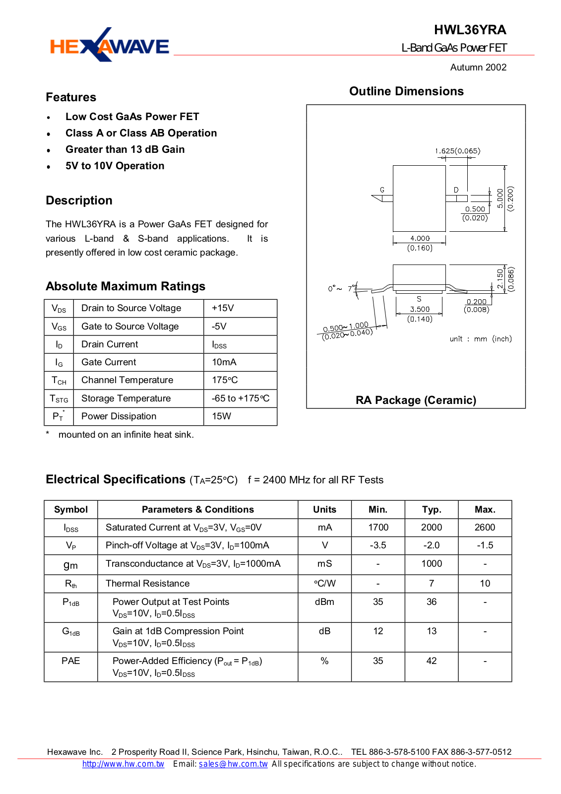 HWTW HWL36YRA Datasheet