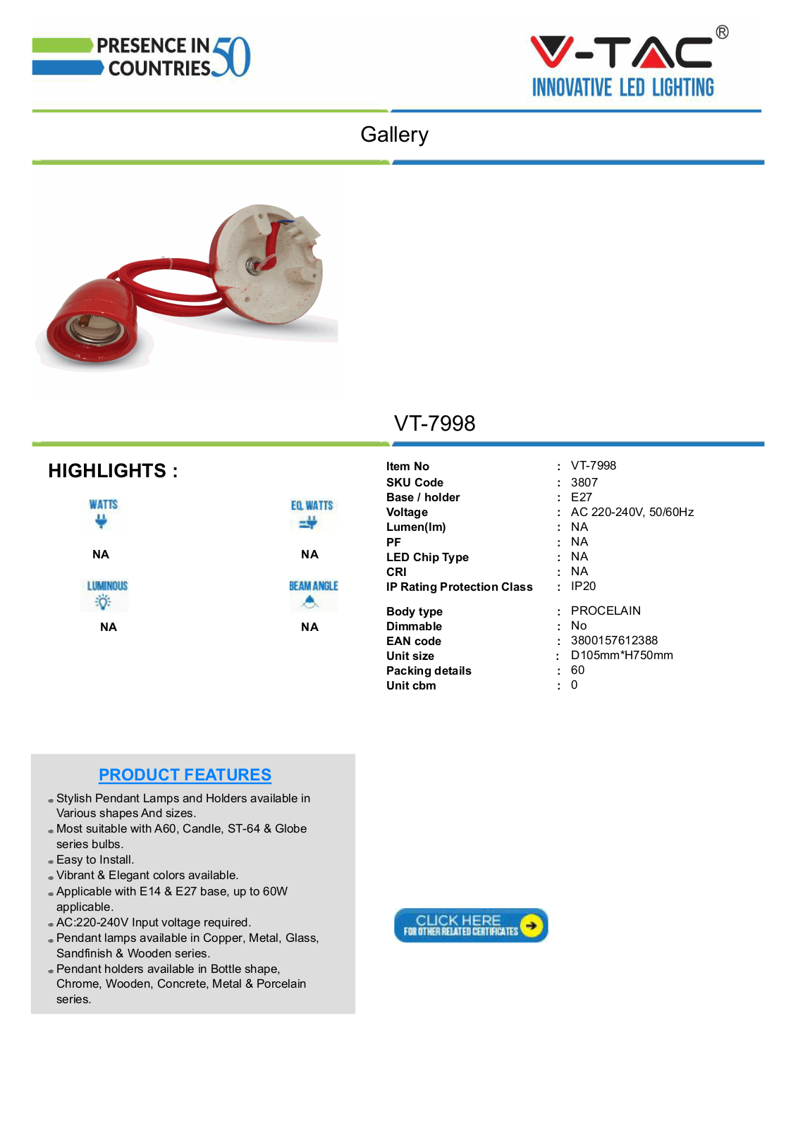 V-TAC VT-3807 Datasheet - ManualMachine.com