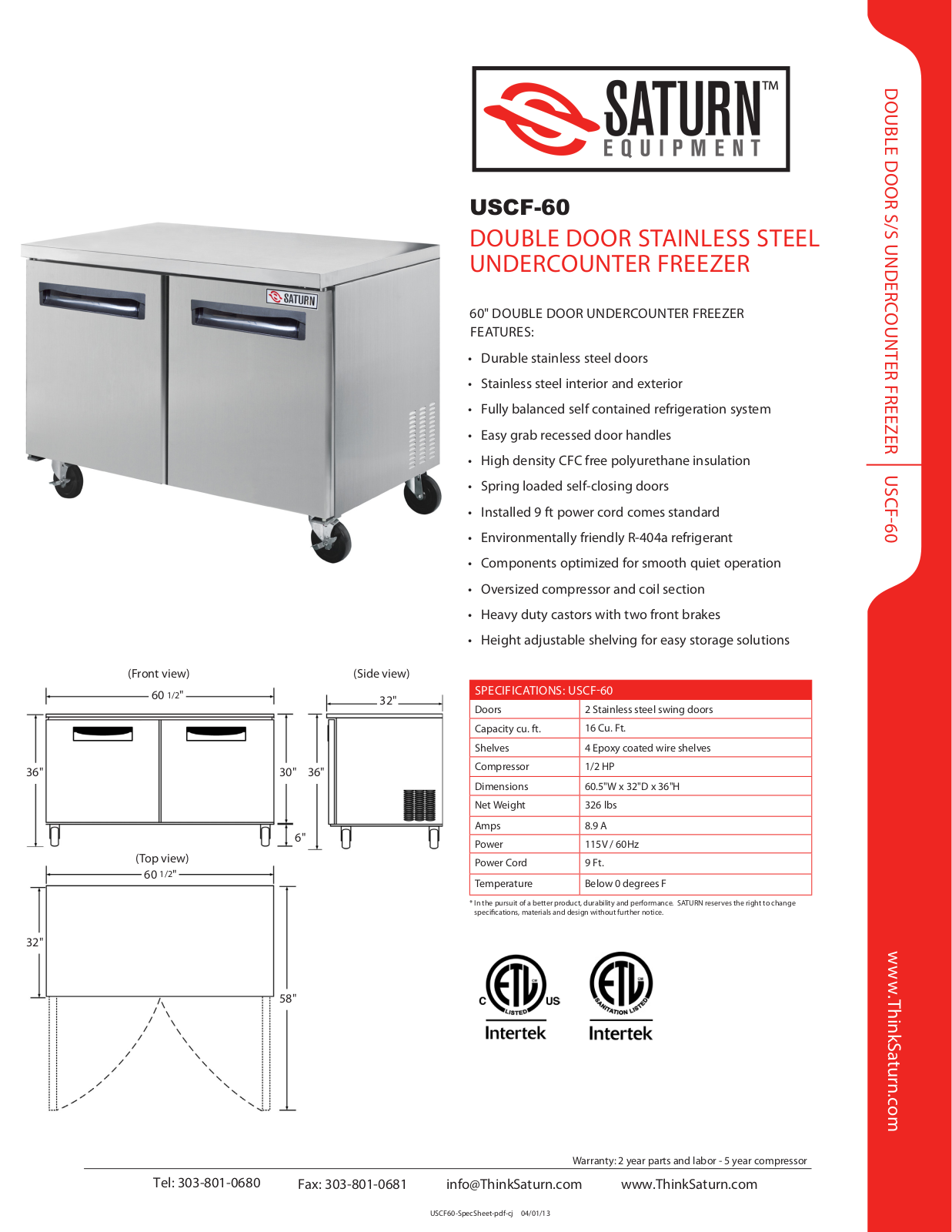 Saturn Equipment USCF-60 User Manual