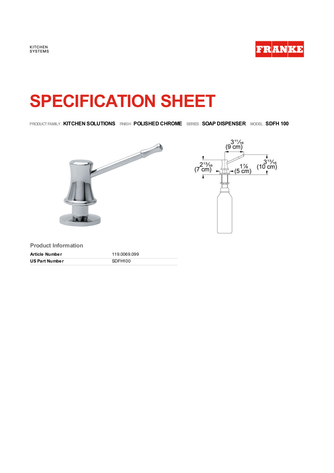 Franke Foodservice SDFH 100 User Manual