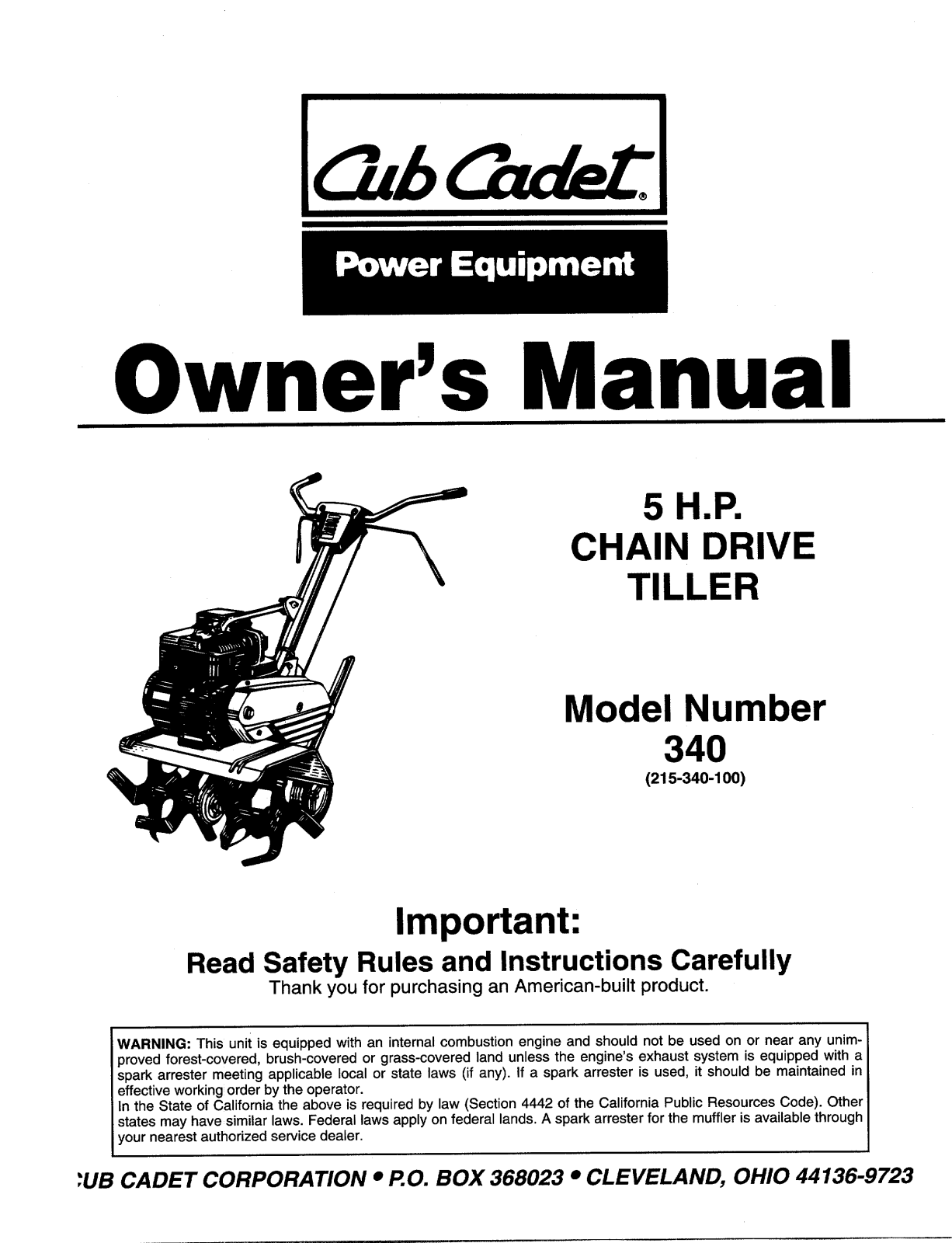 Cub Cadet 340 User Manual