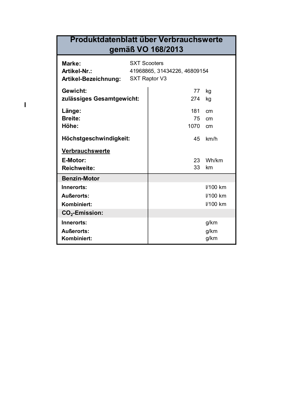 SXT Scooters SXT Raptor V3 Technical data - ManualMachine.com