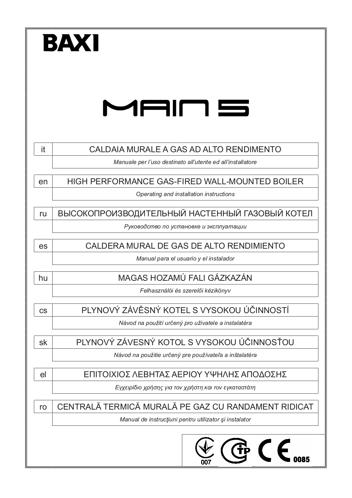 BAXI MAIN 5 User manual