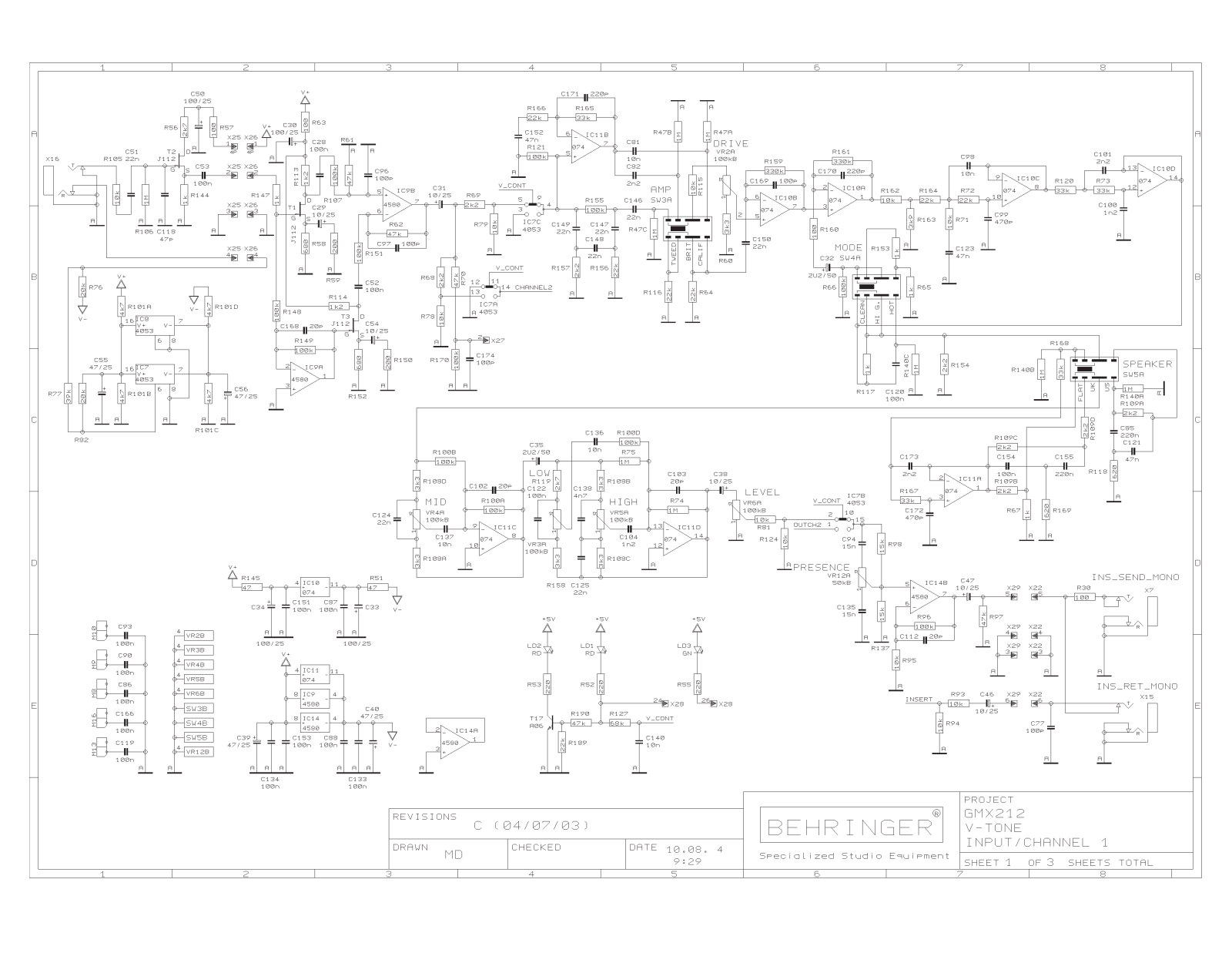 Behringer GMX1200H, GMX212 Schematic