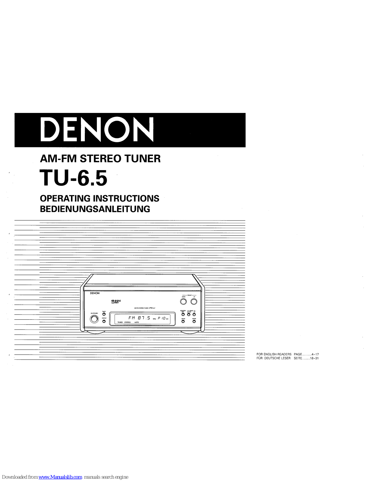 Denon TU-6.5 Operating Instructions Manual