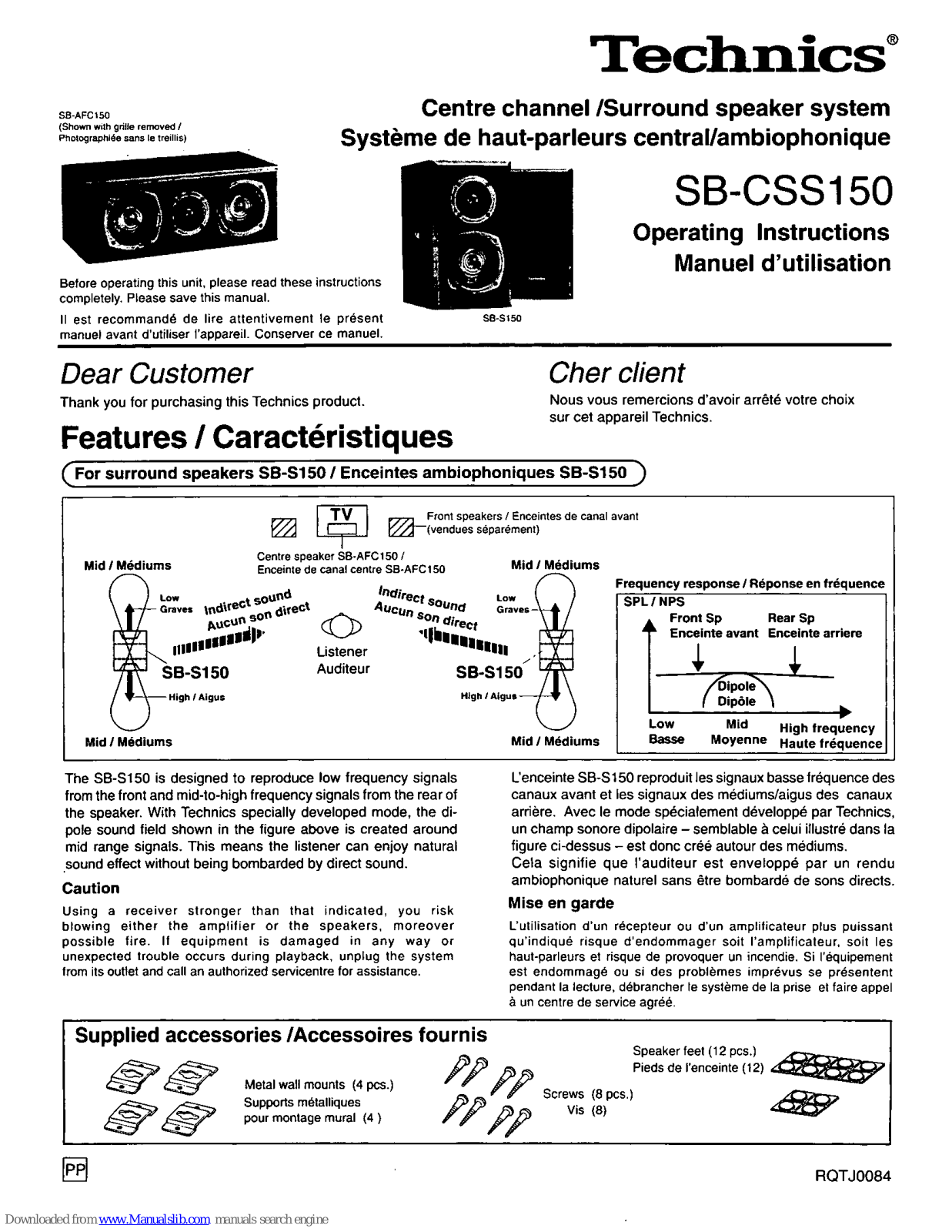 Technics SB-AFC150, SB-S150 Operating Instructions Manual