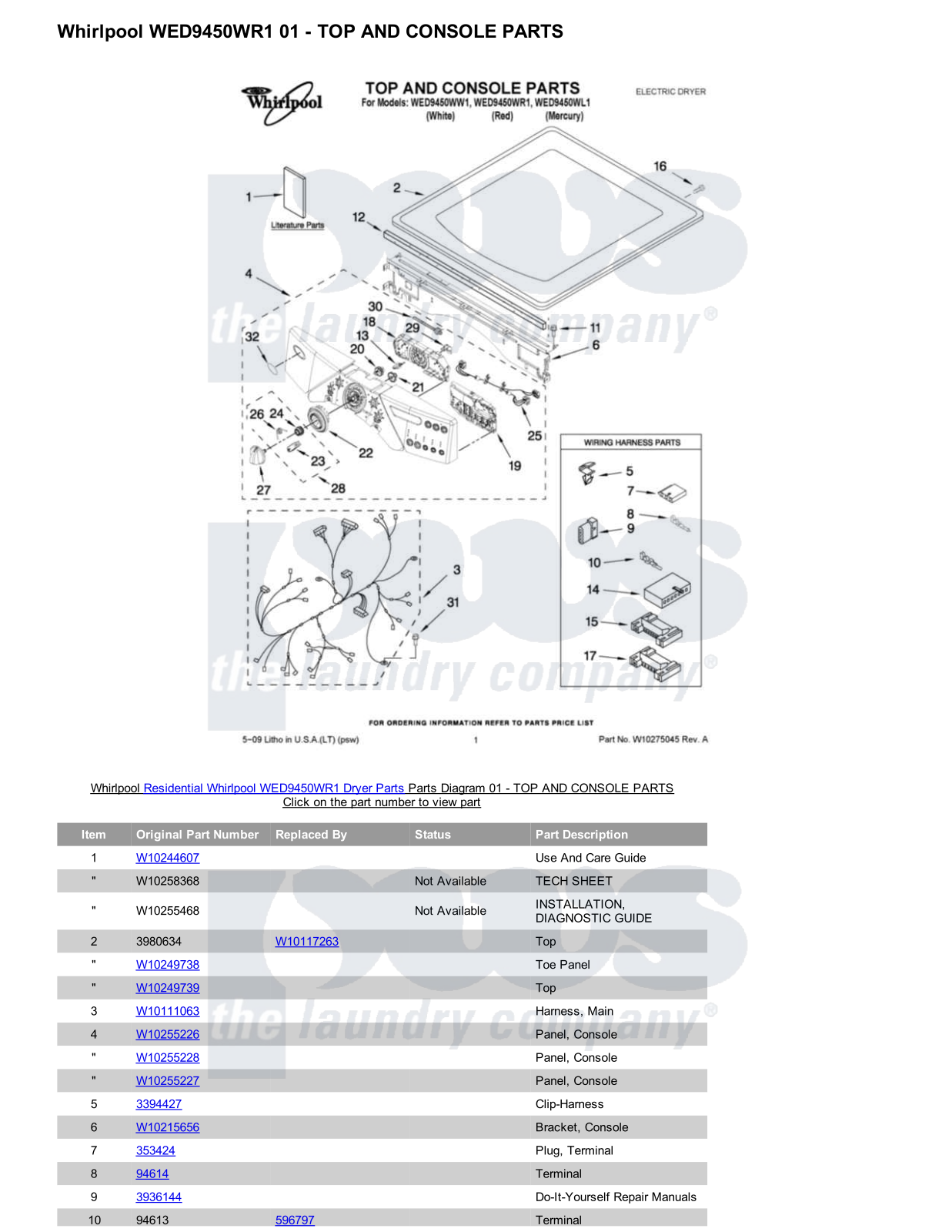 Whirlpool WED9450WR1 Parts Diagram