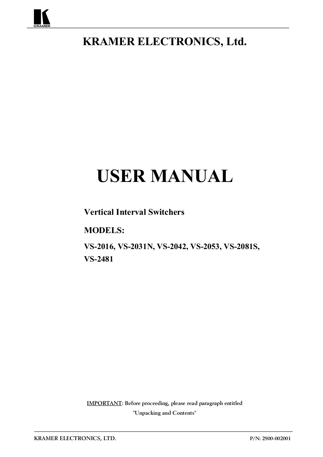 Kramer vs-2016, VS-2031N, vs-2042, vs-2053, vs-2081S User guide - ManualMachine.com