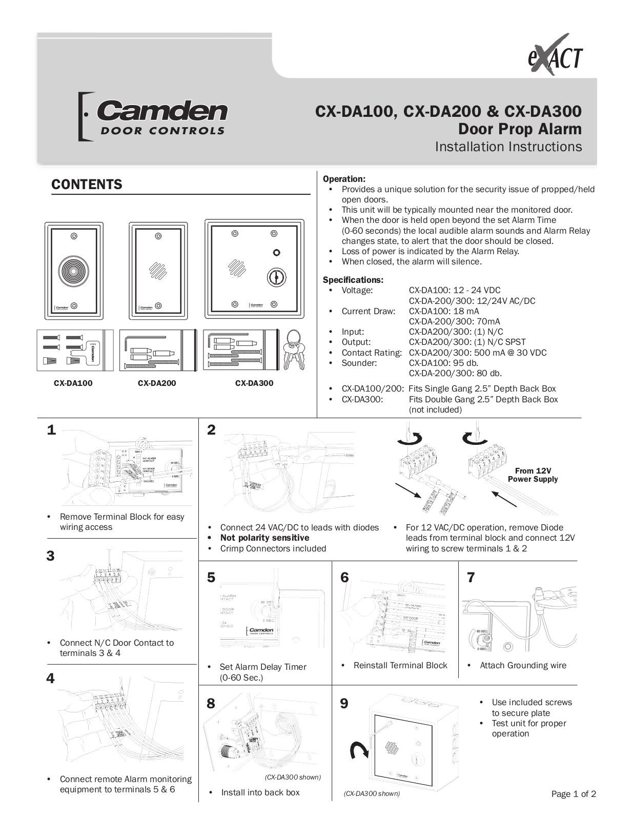 Camden Door Controls CX-DA100, CX-DA200, CX-DA300 User Manual