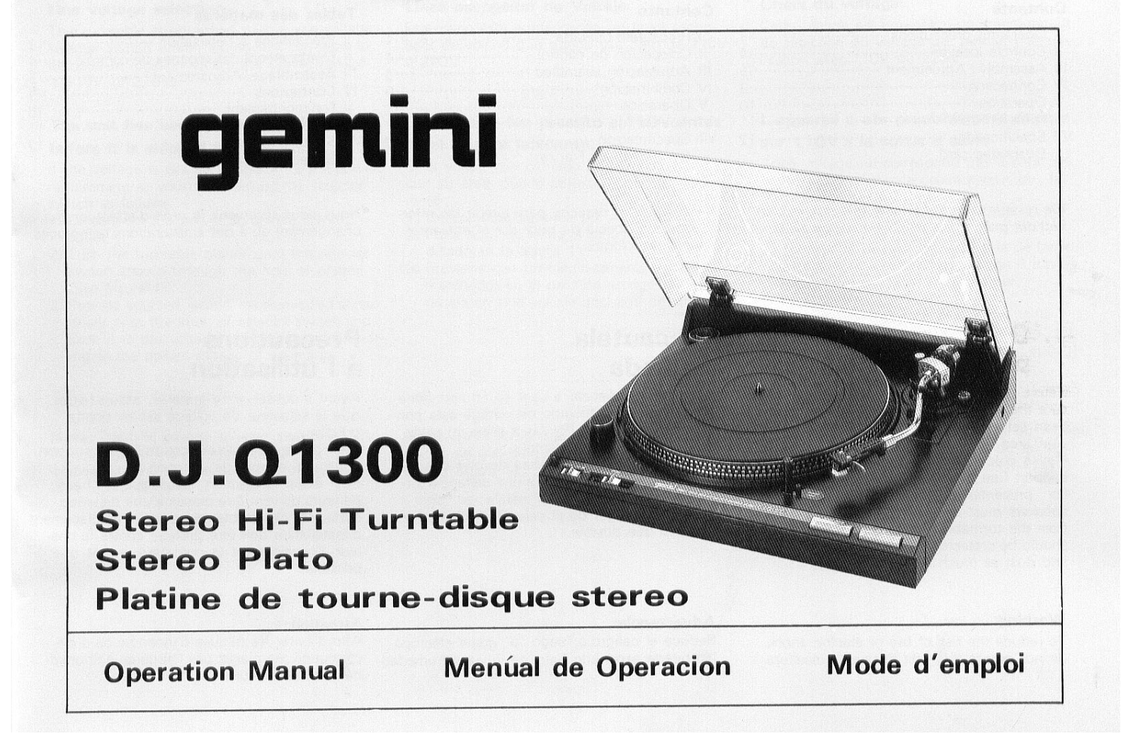 Gemini Industries DJ Q1300 User Manual