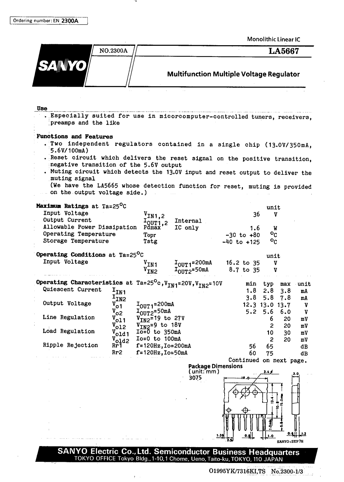 SANYO LA5667 Datasheet