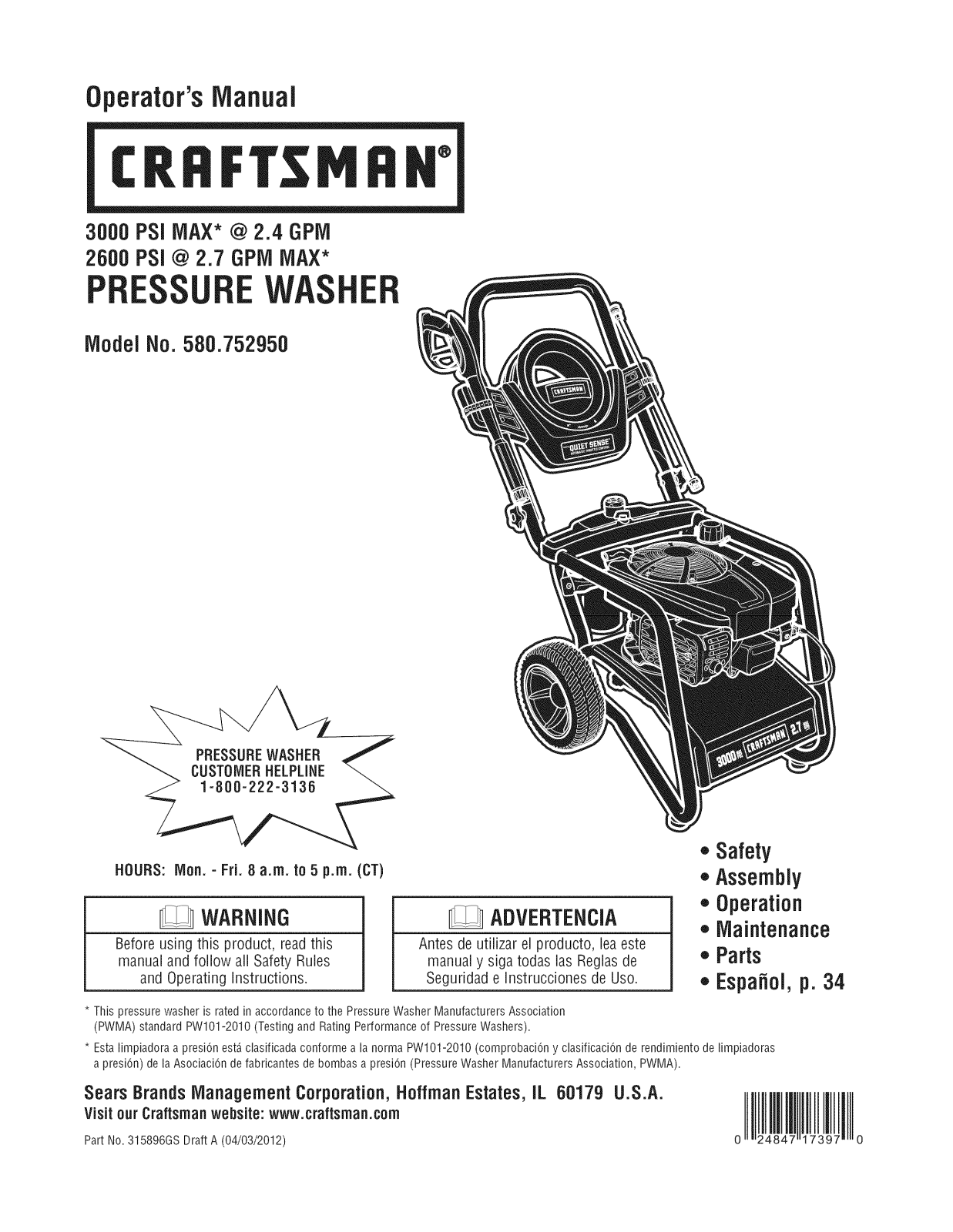 Craftsman 580752950 Owner’s Manual