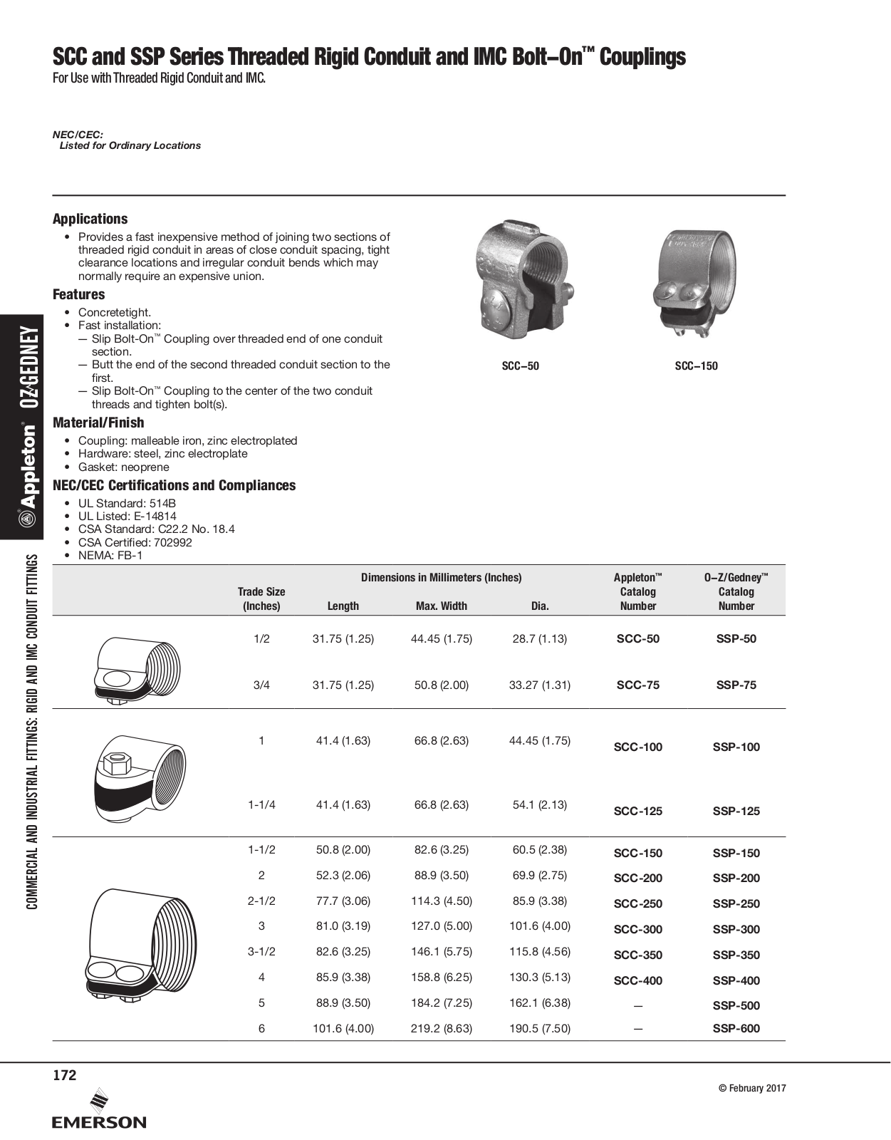 Appleton SCC Series Threaded Rigid Conduit, SSP Series Threaded Rigid Conduit, IMC Bolt-On™ Couplings Catalog Page