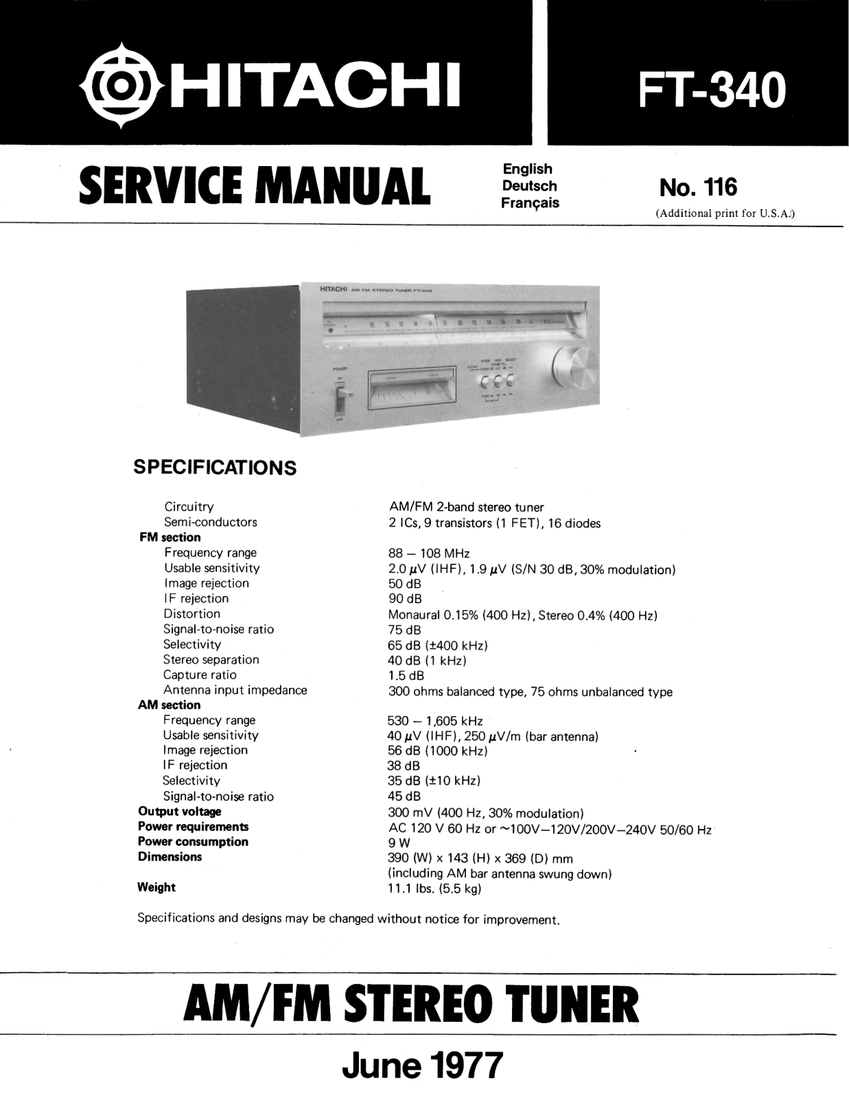 Hitachi FT-340 Service Manual