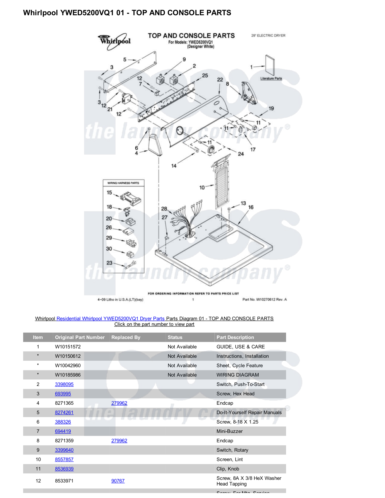 Whirlpool YWED5200VQ1 Parts Diagram