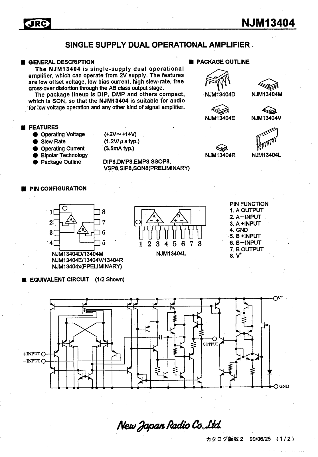 JRC NJM13404V, NJM13404R, NJM13404M, NJM13404L, NJM13404E Datasheet