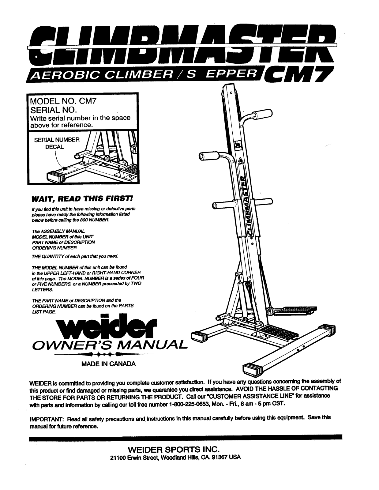 Weider CM7 User Manual