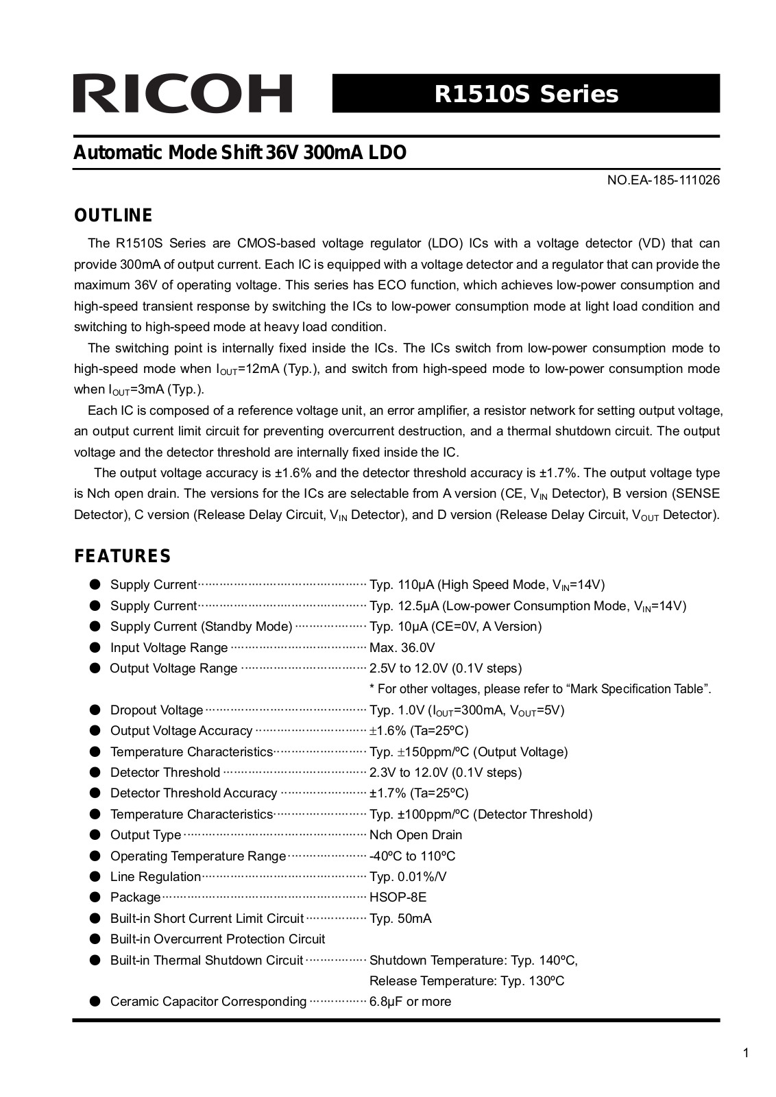 RICOH R1510S Technical data