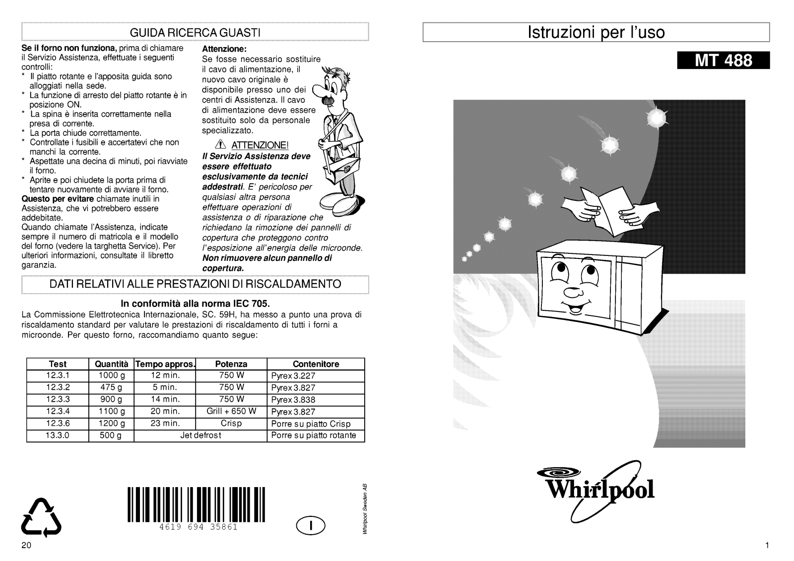 Whirlpool MT 488/IX User Manual