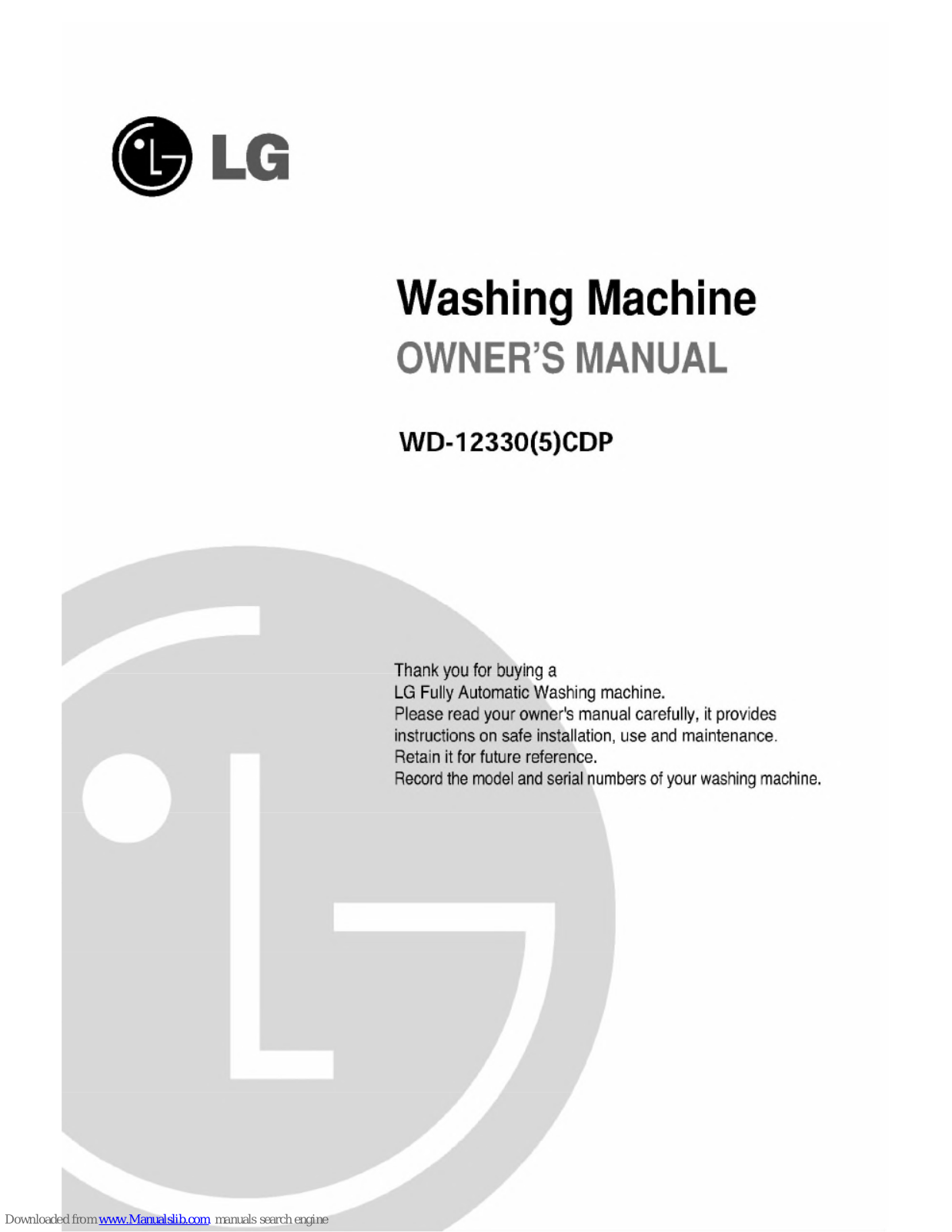 LG WD, WD-12330CDP, WD-123305CDP Owner's Manual