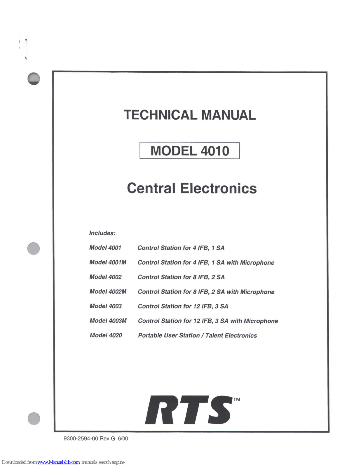 RTS 4001, 4001M, 4002, 4002M, 4003 Technical Manual