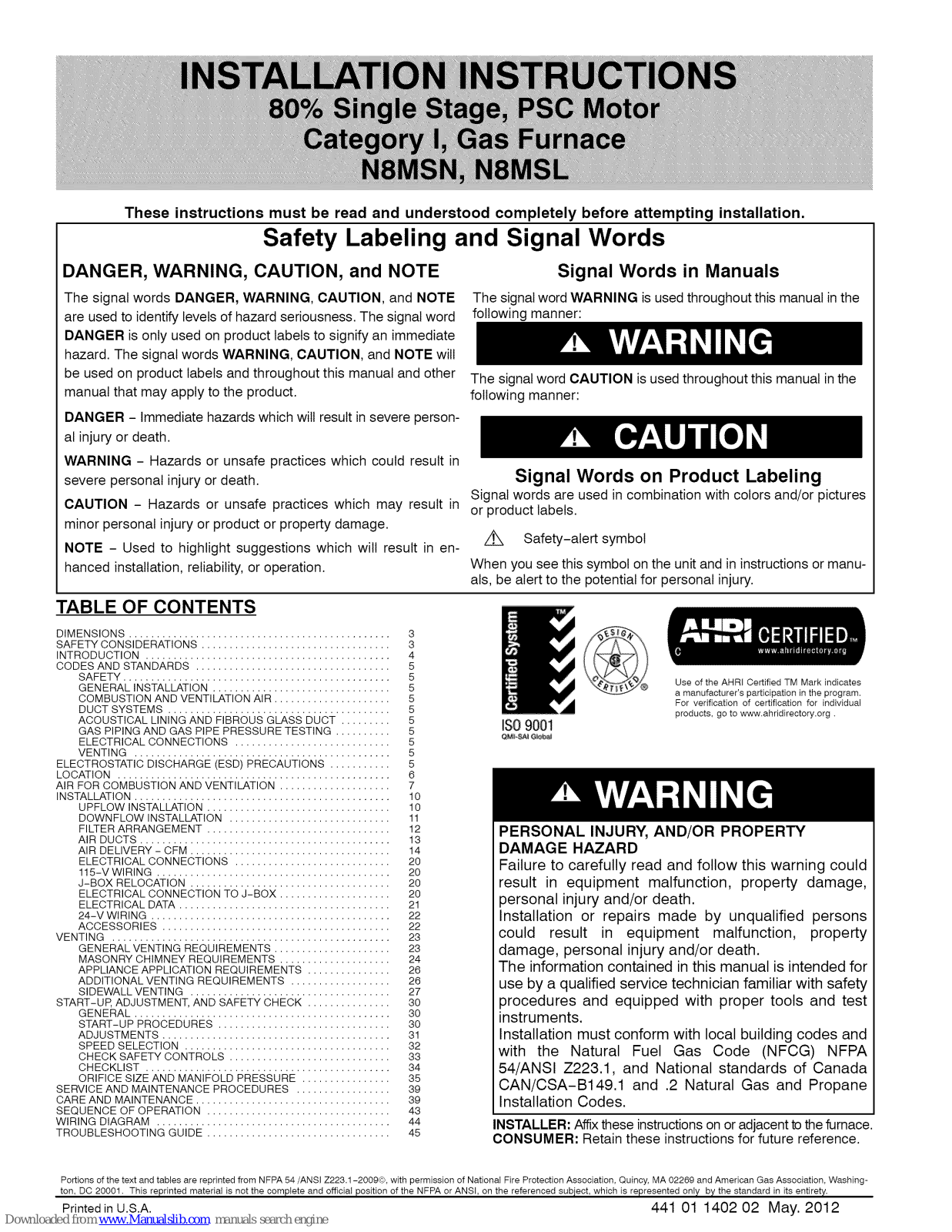 Kenmore N8MSL0701408A1, N8MSN0701408A1, N8MSN0451412A1, N8MSL1352116A1, N8MSN1352116A1 Installation Instructions Manual - ManualMachine.com