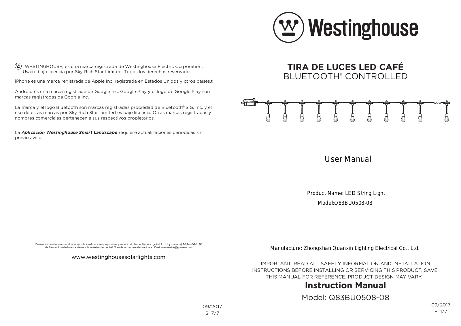 Quanxin Ligting and Electrical Q83BU0508 08 User Manual