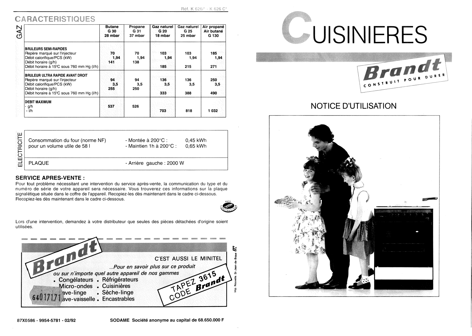 BRANDT K626, K626B, K626C User Manual