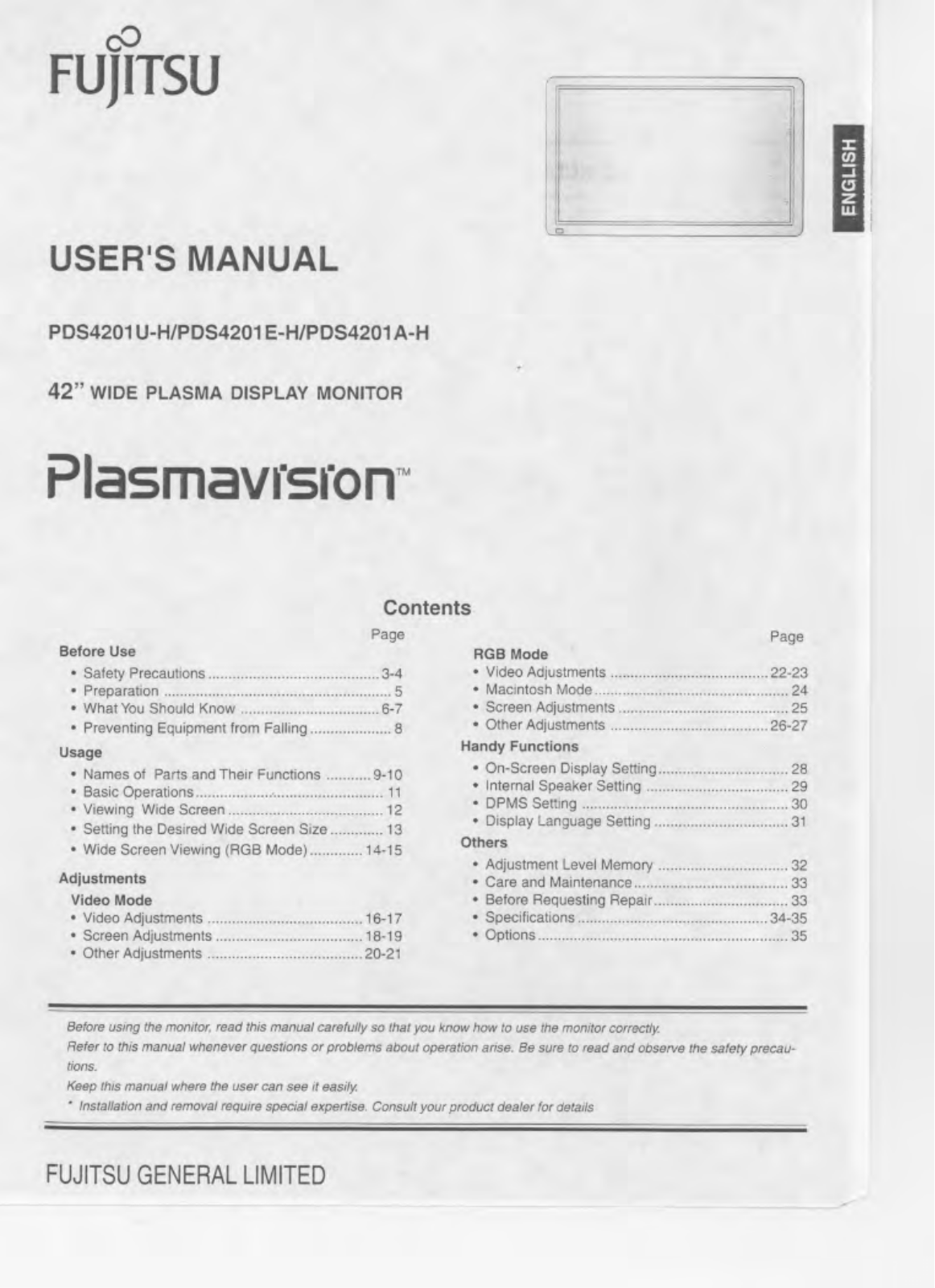 Fujitsu PLD-42U User Manual