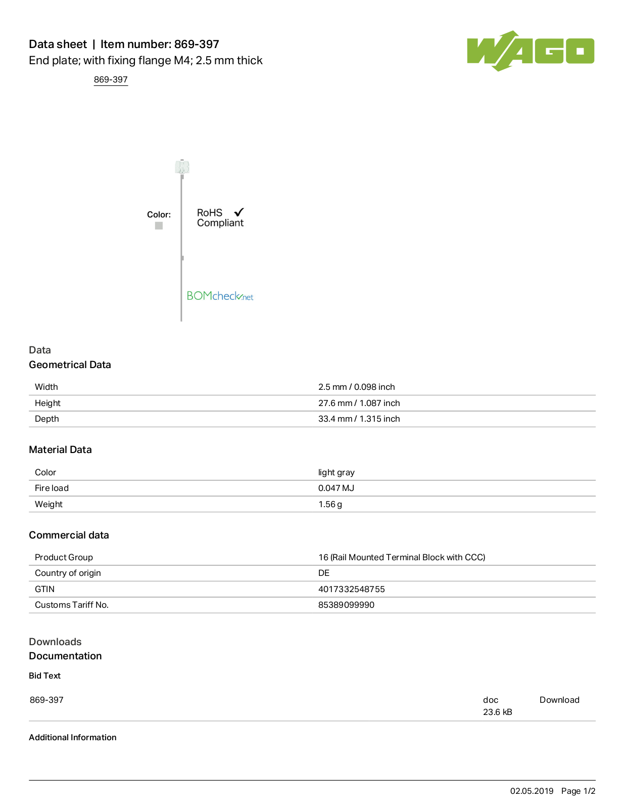 Wago 869-397 Data Sheet