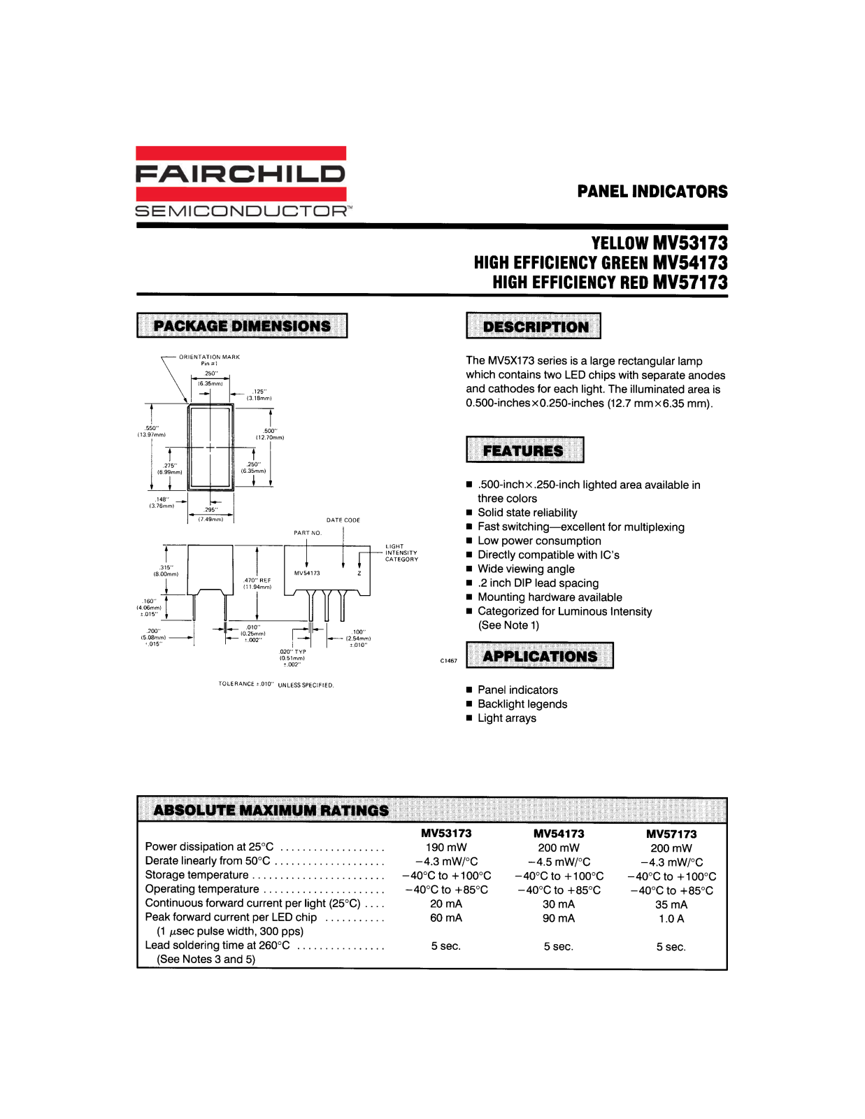 Fairchild Semiconductor MV54173, MV57173, MV53173 Datasheet