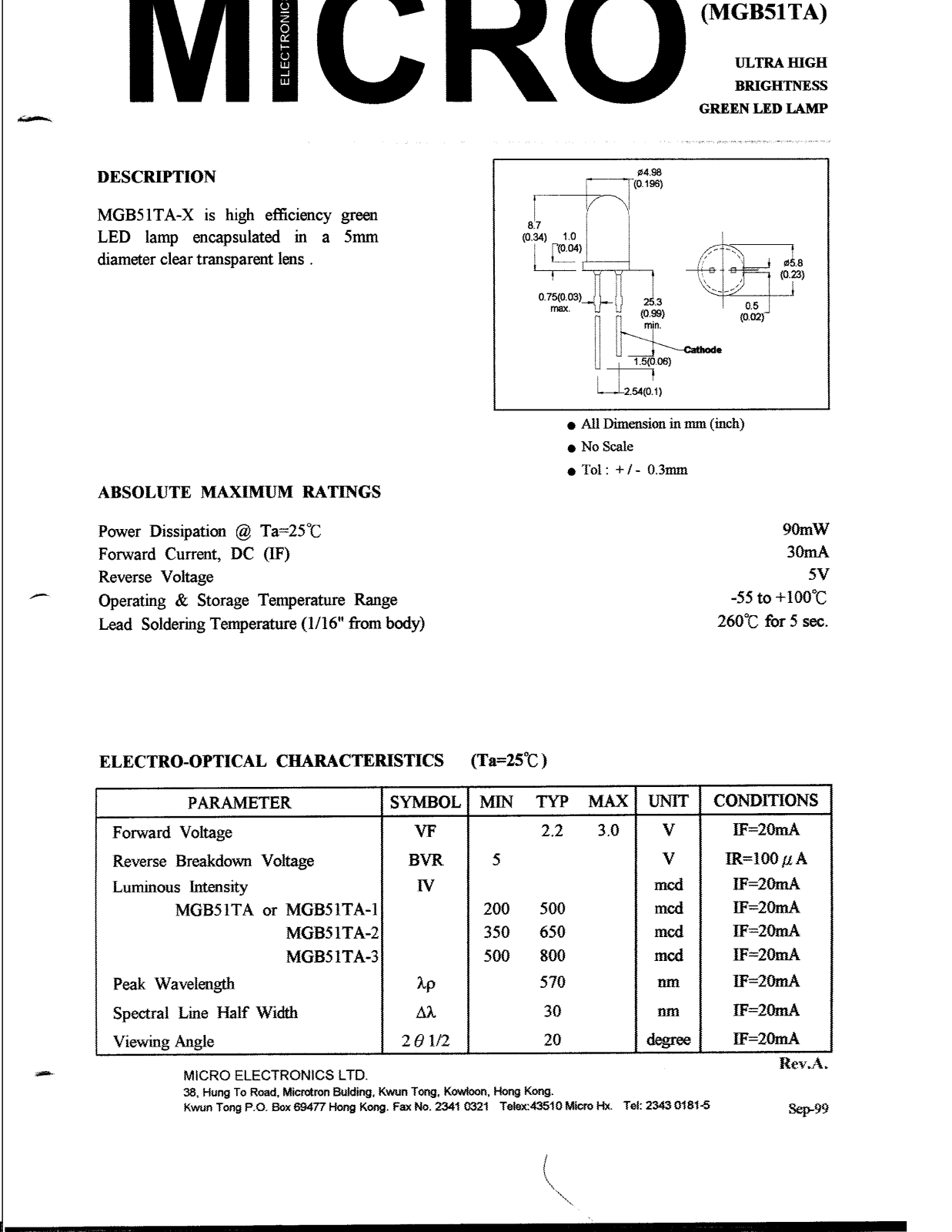 MICRO MGB51TA Datasheet