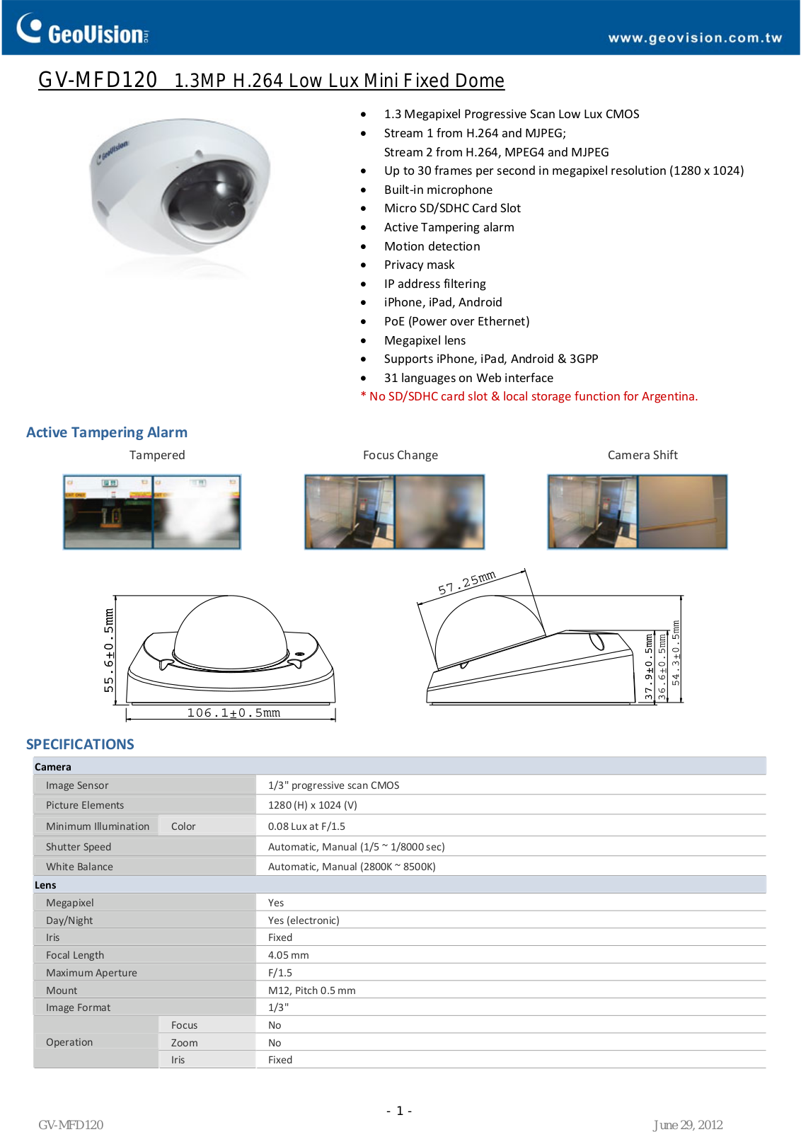 Geovision GV-MFD120 Specsheet