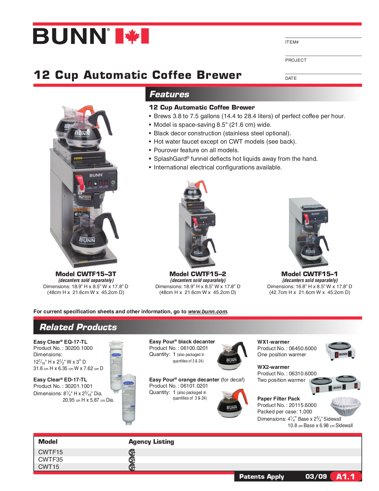 Bunn Coffee Maker CWT15-3T User Manual