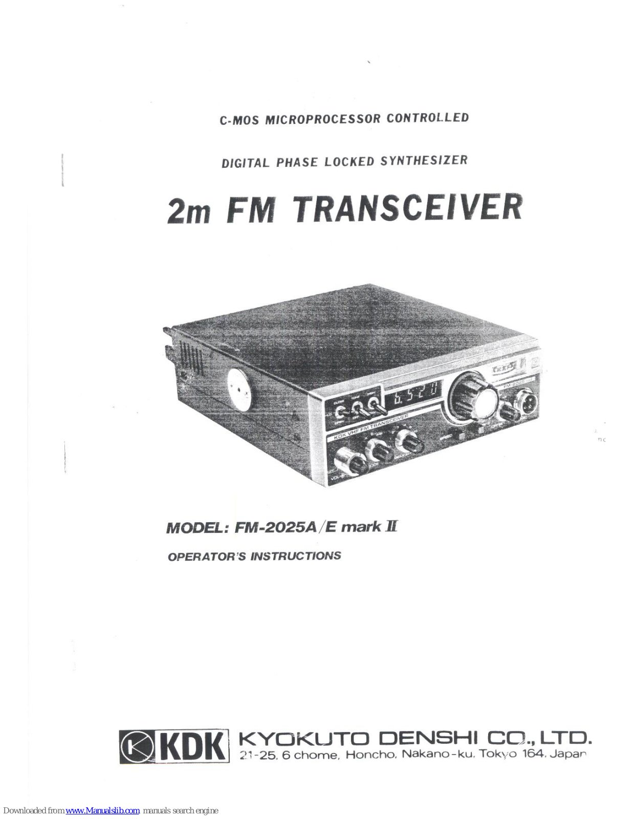 KDK FM-2025A mark II, FM-2025E mark II Operator Instructions Manual