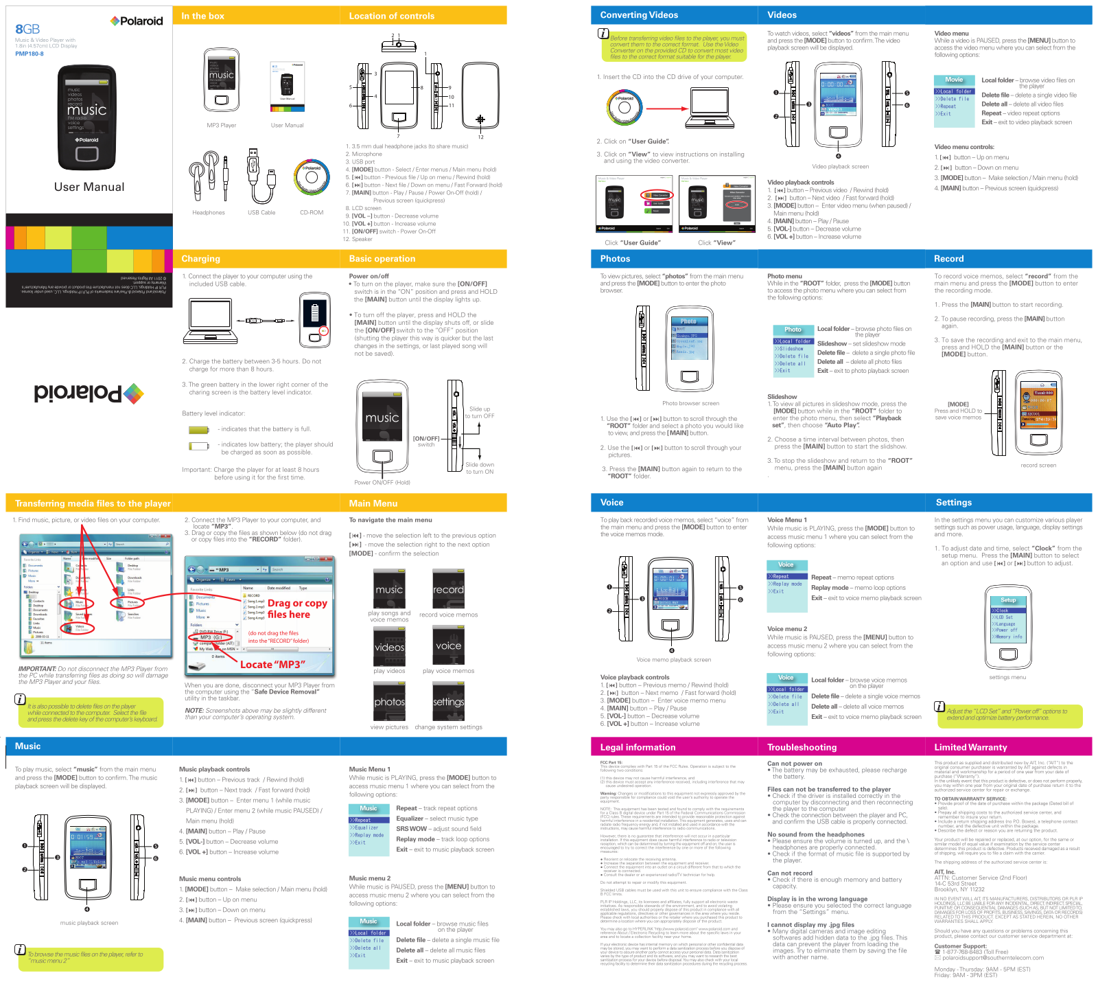 Polaroid PMP180-8 User Manual