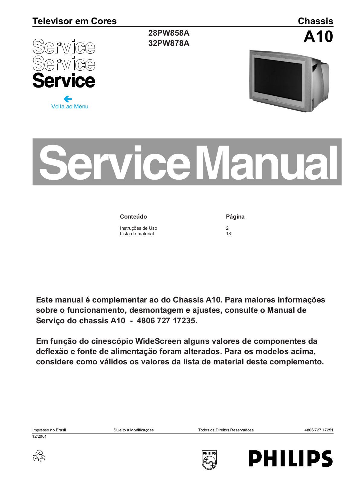 PHILIPS 28PW858A, 32PW878A Service Manual