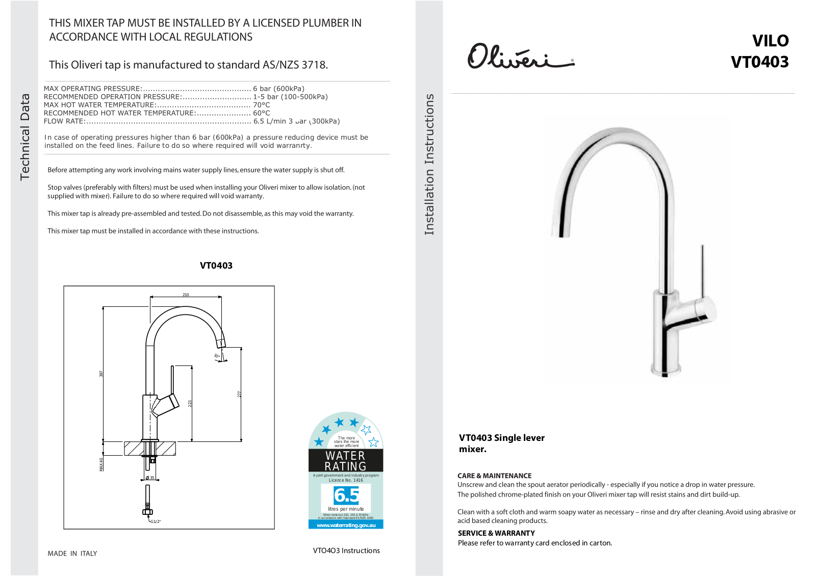 Oliveri VT0403C, VT0403B Installation Guide - ManualMachine.com