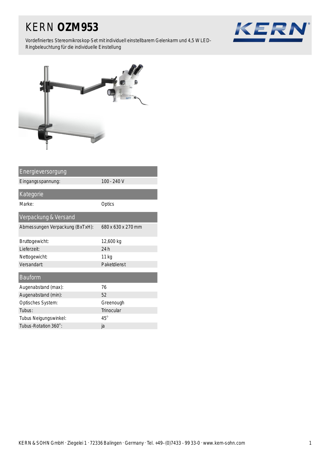KERN OZM 953 Data sheet - ManualMachine.com
