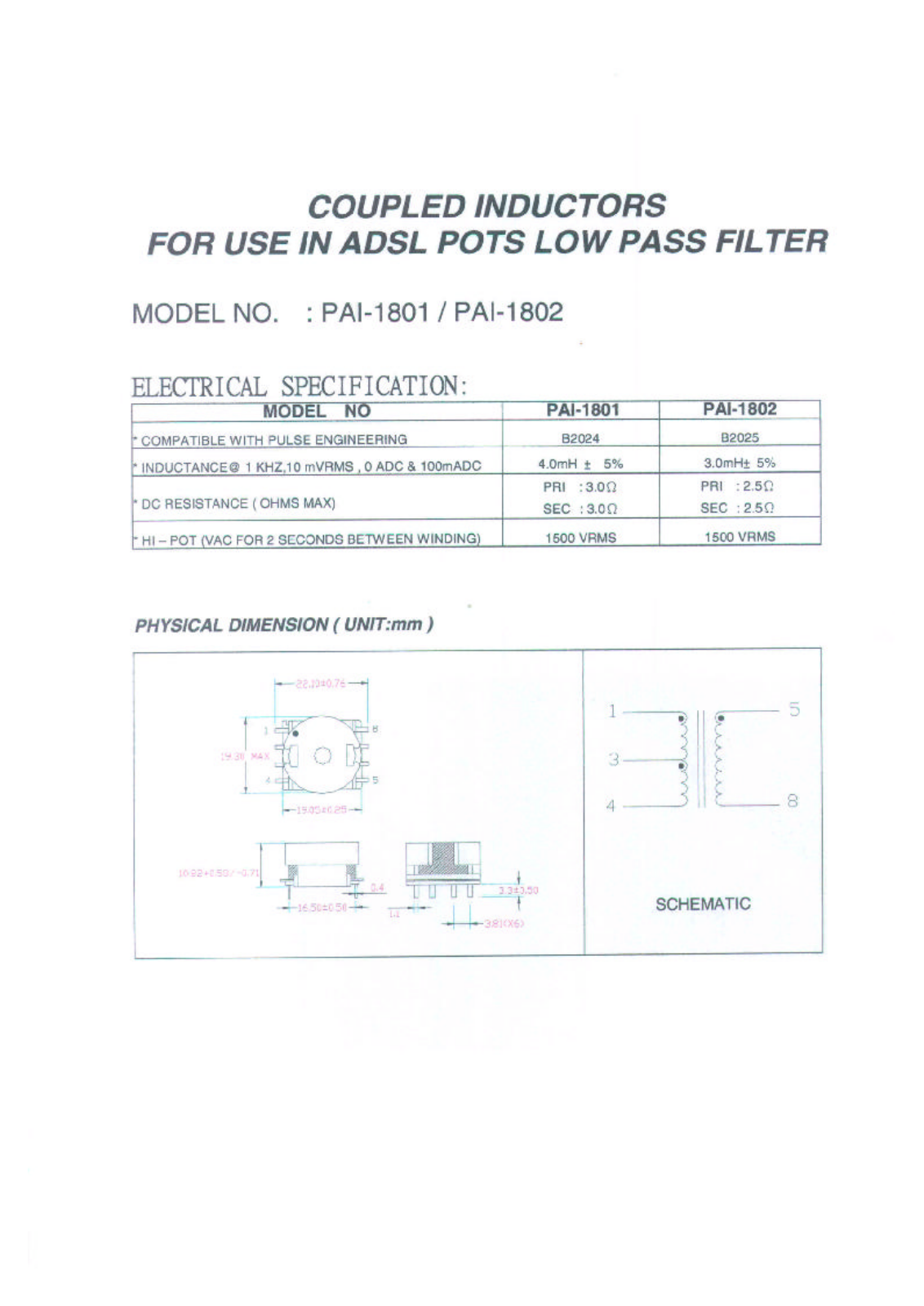 MICRO PAI-1301, PAI-1801, PAI-1802 Datasheet