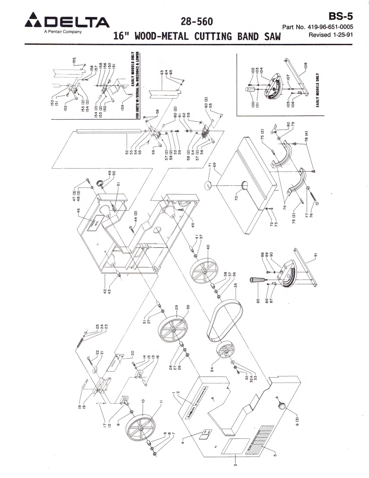 Delta BS-5 Parts List