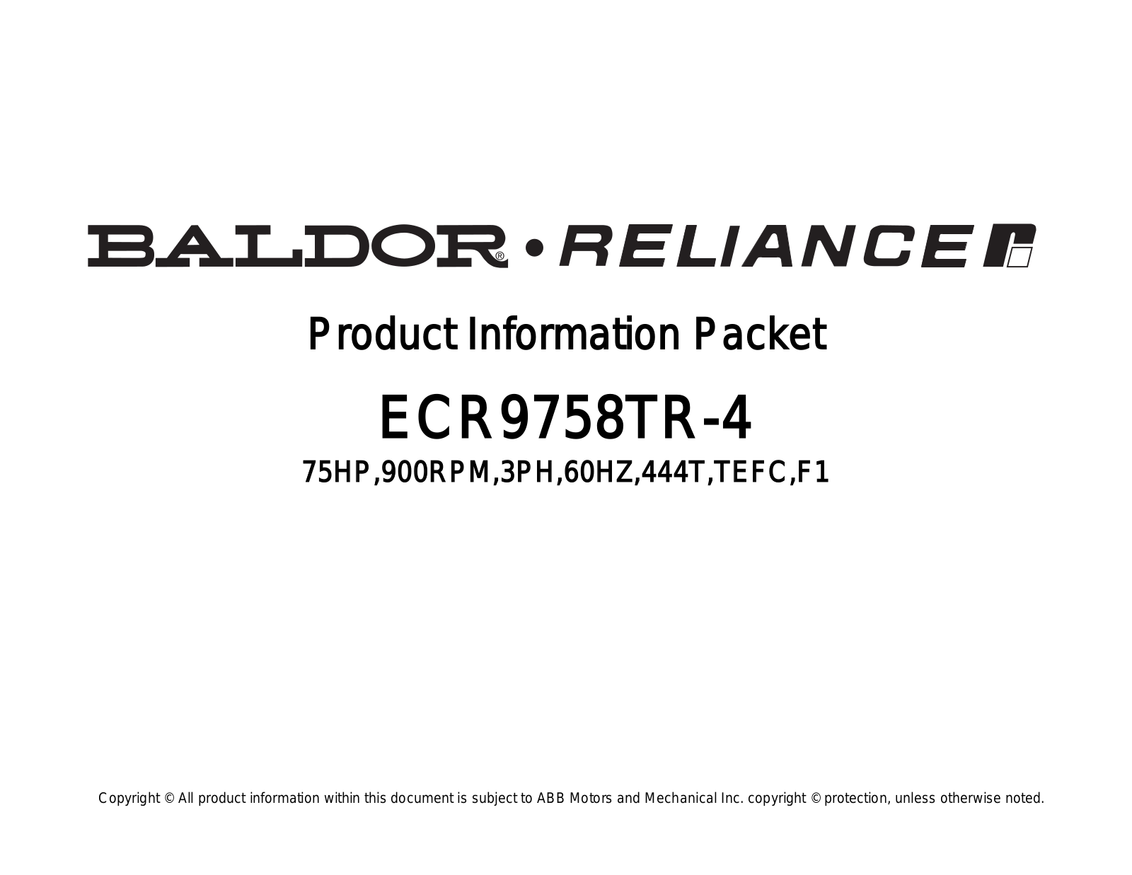 Baldor ECR9758TR-4 Product Information Sheet