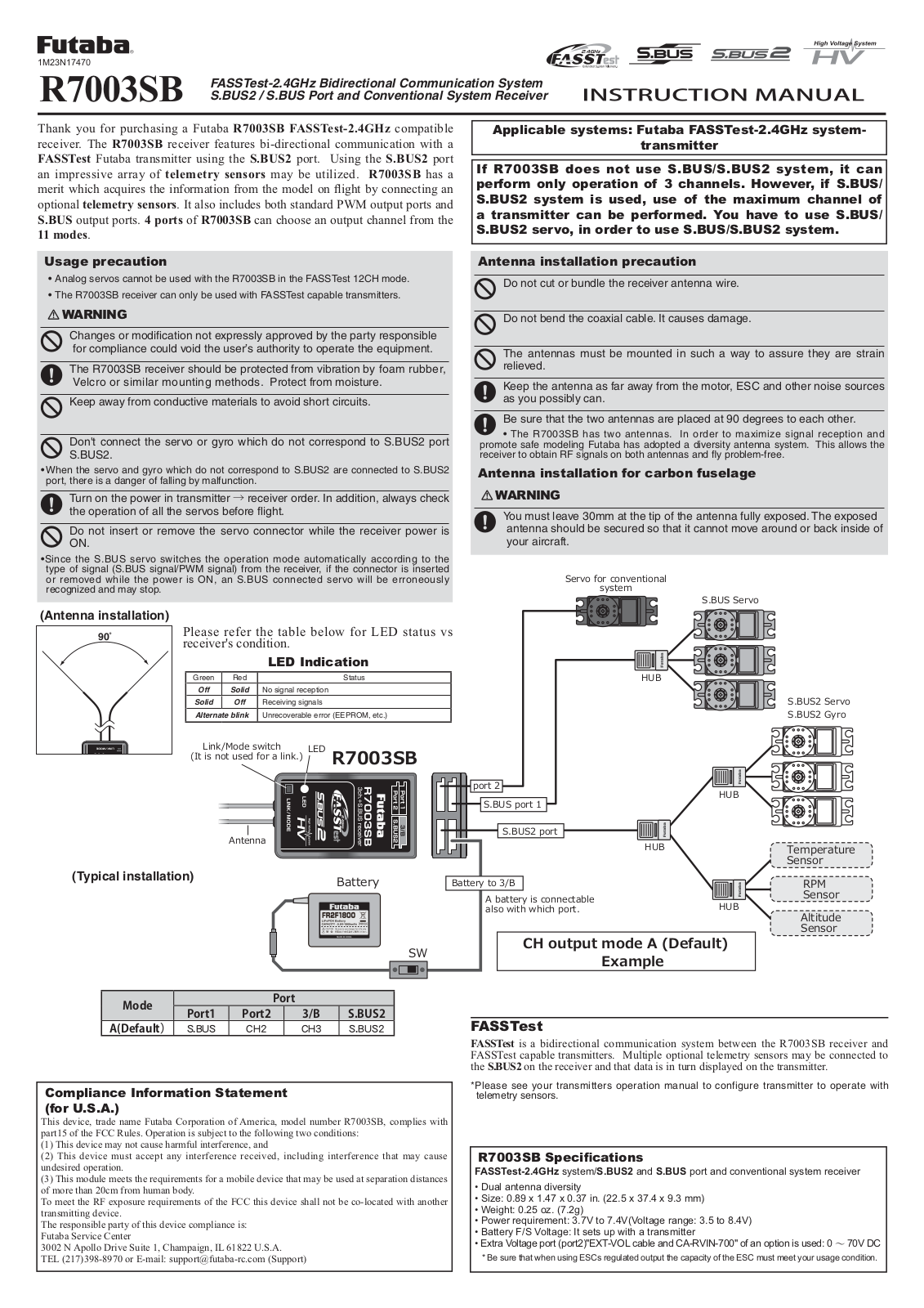 Futaba R7003SB User Manual