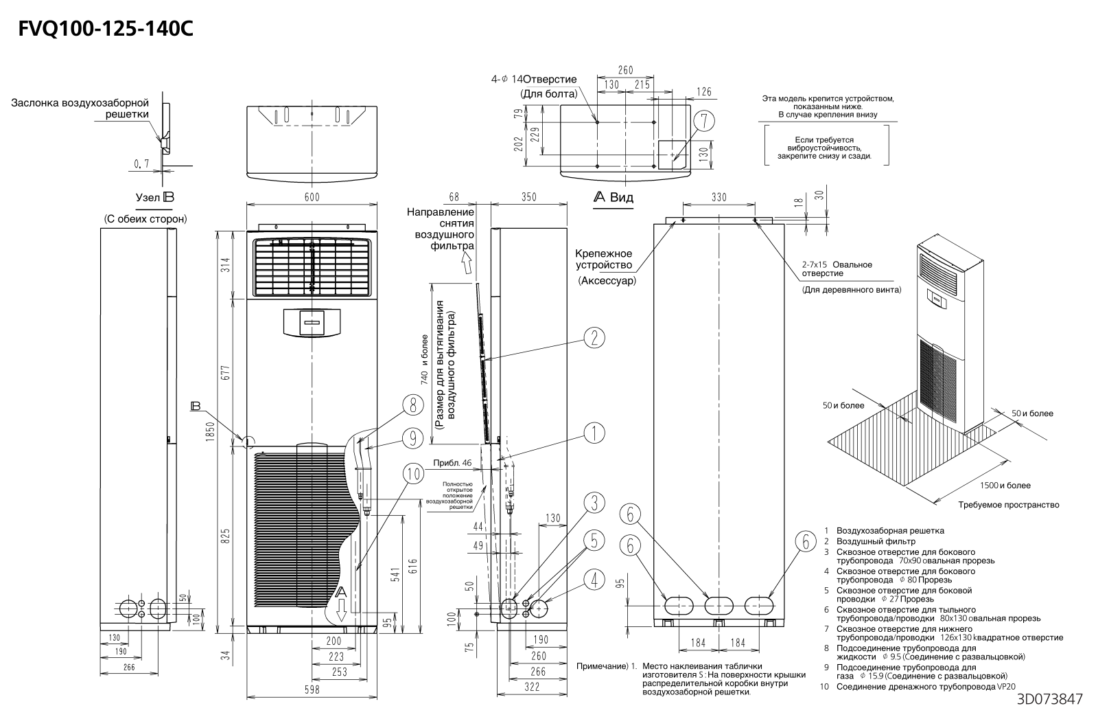 Daikin FVQ100C, FVQ140C, FVQ125C Dimensions