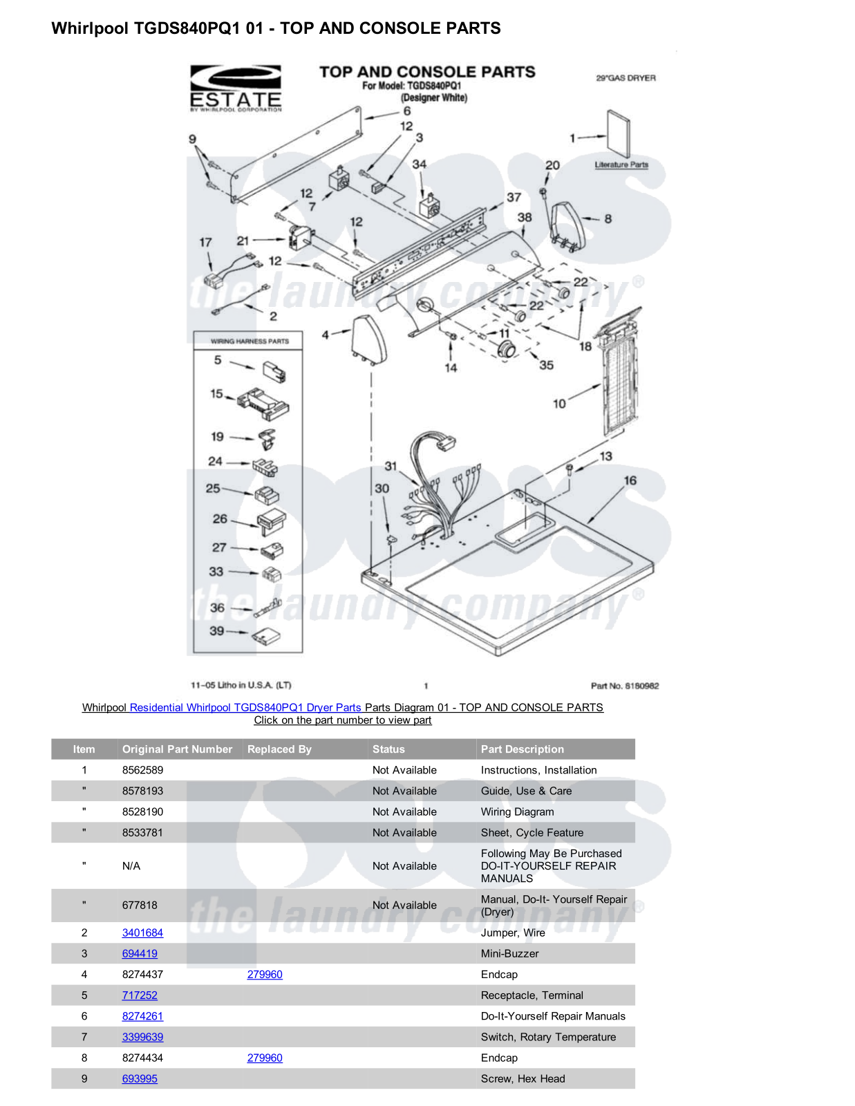 Whirlpool TGDS840PQ1 Parts Diagram