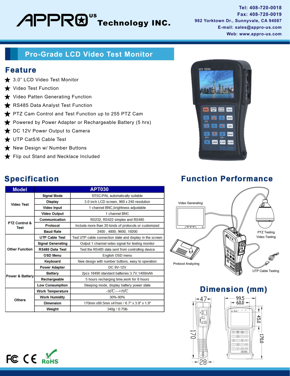 Appro APT030 Specsheet