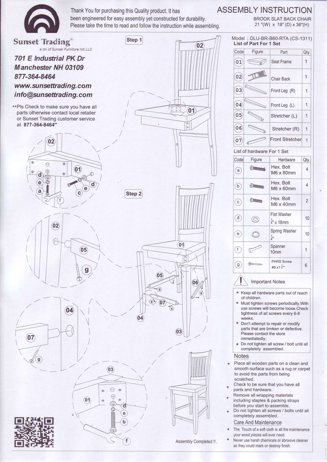 Sunset Trading DLUBRB60PW2 Assembly Guide - ManualMachine.com